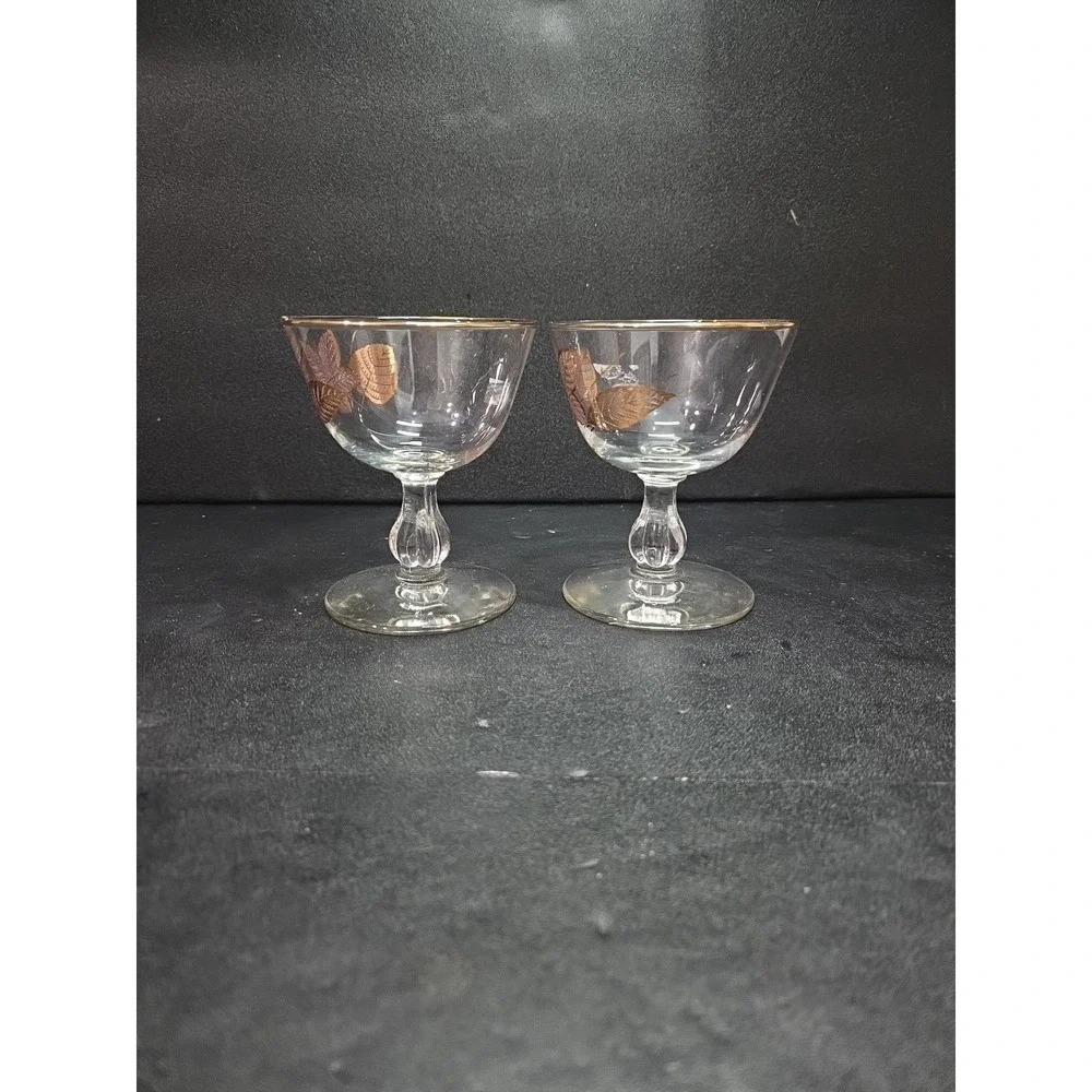 Libbey Gold Leaves Cordial Stems, Cocktail Glass Set, Liquor Glasses, Fall Decor